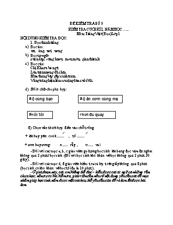 Đề tham khảo kiểm tra cuối kì 1 Tiếng Việt Lớp 1 - Đề số 5 (Có hướng dẫn chấm)