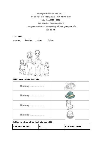 Đề thi học kì 1 Tiếng Anh Lớp 1 theo thông tư 22 (Sách Kết nối tri thức) - Đề số 10 - Năm học 2022-2023 (Có đáp án)