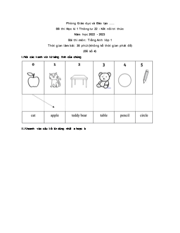Đề thi học kì 1 Tiếng Anh Lớp 1 theo thông tư 22 (Sách Kết nối tri thức) - Đề số 4 - Năm học 2022-2023 (Có đáp án)