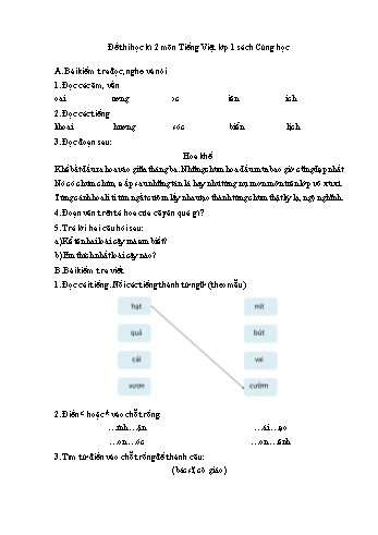 Đề thi học kì 2 Tiếng Việt Lớp 1 Sách Cùng học (Có đáp án)