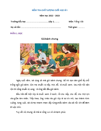 Kiểm tra chất lượng cuối học kì 1 Tiếng Việt Lớp 1 (Sách Kết nối tri thức) - Đề 3 - Năm học 2022-2023