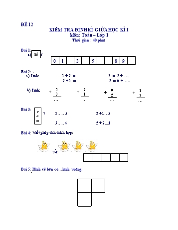 Kiểm tra định kì giữa học kì 1 Toán Lớp 1 - Đề 12