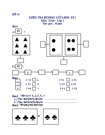 Kiểm tra định kì giữa học kì 1 Toán Lớp 1 - Đề 15