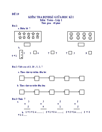 Kiểm tra định kì giữa học kì 1 Toán Lớp 1 - Đề 19