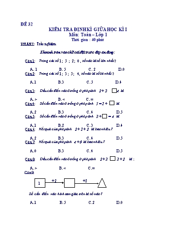 Kiểm tra định kì giữa học kì 1 Toán Lớp 1 - Đề 32