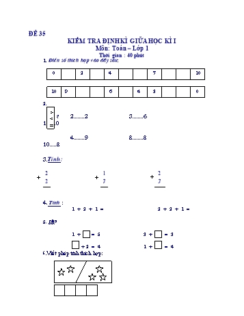 Kiểm tra định kì giữa học kì 1 Toán Lớp 1 - Đề 35