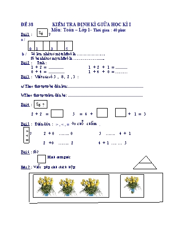 Kiểm tra định kì giữa học kì 1 Toán Lớp 1 - Đề 38