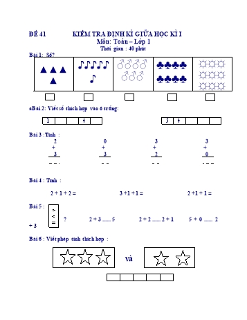 Kiểm tra định kì giữa học kì 1 Toán Lớp 1 - Đề 41