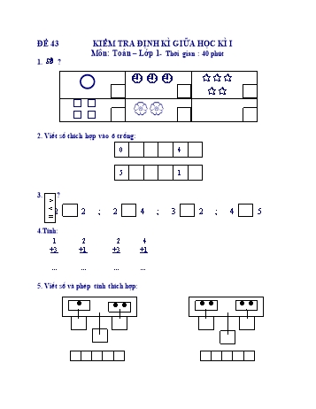 Kiểm tra định kì giữa học kì 1 Toán Lớp 1 - Đề 43
