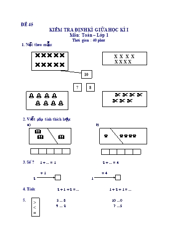 Kiểm tra định kì giữa học kì 1 Toán Lớp 1 - Đề 45