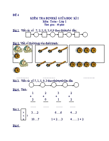 Kiểm tra định kì giữa học kì 1 Toán Lớp 1 - Đề 4