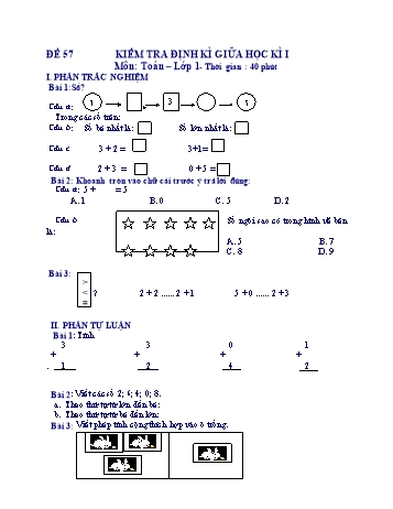 Kiểm tra định kì giữa học kì 1 Toán Lớp 1 - Đề 57