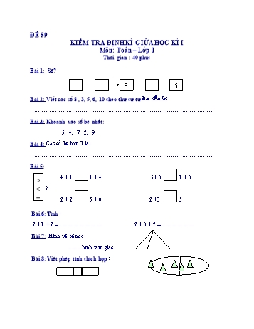 Kiểm tra định kì giữa học kì 1 Toán Lớp 1 - Đề 59