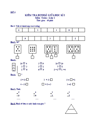 Kiểm tra định kì giữa học kì 1 Toán Lớp 1 - Đề 5