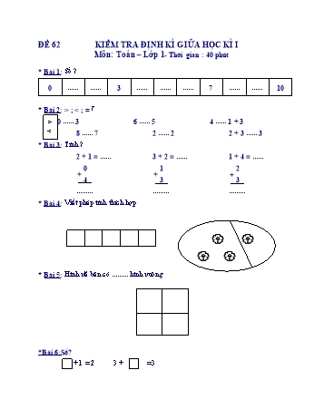 Kiểm tra định kì giữa học kì 1 Toán Lớp 1 - Đề 62