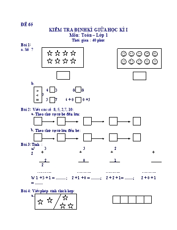 Kiểm tra định kì giữa học kì 1 Toán Lớp 1 - Đề 65