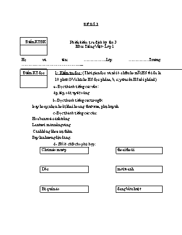 Phiếu kiểm tra định kì học kì 2 Tiếng Việt Lớp 1 (Lần 3) - Đề số 3