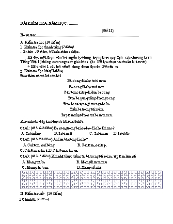 Bài kiểm tra cuối kì 2 Tiếng Việt Lớp 1 - Đề 11