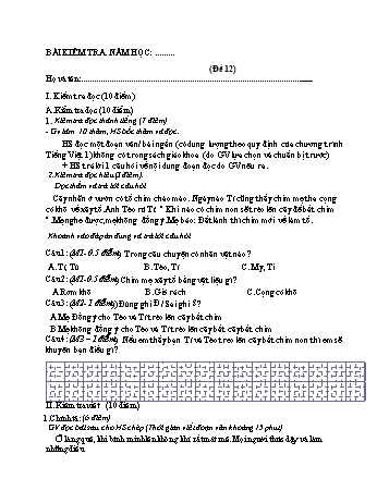 Bài kiểm tra cuối kì 2 Tiếng Việt Lớp 1 - Đề 12