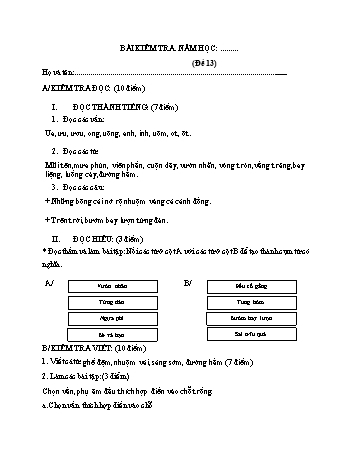 Bài kiểm tra cuối kì 2 Tiếng Việt Lớp 1 - Đề 13
