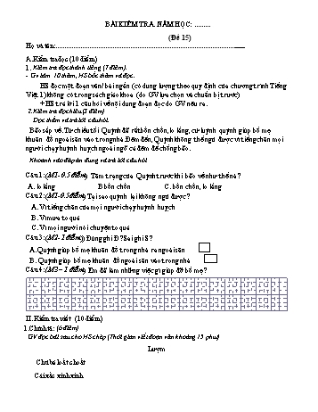 Bài kiểm tra cuối kì 2 Tiếng Việt Lớp 1 - Đề 15