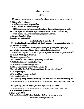 Bài kiểm tra cuối kì 2 Tiếng Việt Lớp 1 - Đề 5