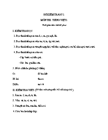 Đề kiểm tra học kì 1 môn Tiếng Việt Khối 1 - Đề số 1