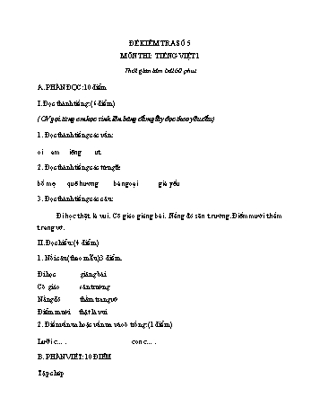 Đề kiểm tra học kì 1 môn Tiếng Việt Khối 1 - Đề số 5