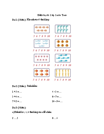 Đề thi học kì 1 môn Toán Lớp 1 (Có đáp án)