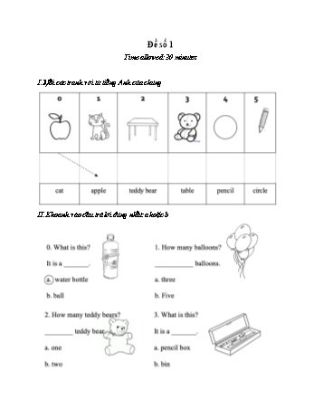 Đề thi học kì 1 Tiếng Anh Lớp 1 - Đề số 1 (Có đáp án)