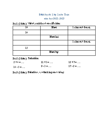 Đề thi học kì 1 Toán Lớp 1 - Năm học 2022-2023 (Có đáp án)