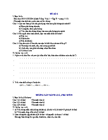 Đề thi học kì 2 Tiếng Việt Lớp 1 - Đề số 5 (Có hướng dẫn đánh giá, cho điểm)