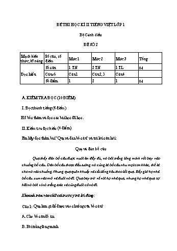 Đề thi học kì 2 Tiếng Việt Lớp 1 Sách Cánh diều - Đề 2 (Có đáp án)