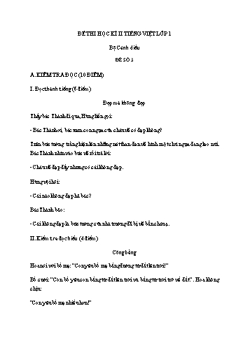 Đề thi học kì 2 Tiếng Việt Lớp 1 Sách Cánh diều - Đề 3 (Có đáp án)
