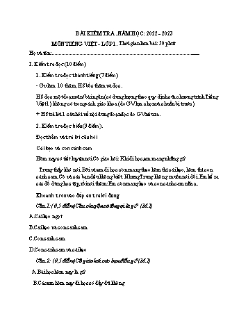 Bài kiểm tra cuối kì 2 Tiếng Việt Lớp 1 (Sách kết nối tri thức) - Đề 6 - Năm học 2022-2023