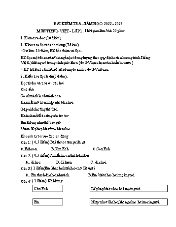 Bài kiểm tra cuối kì 2 Tiếng Việt Lớp 1 (Sách kết nối tri thức) - Đề 3 - Năm học 2022-2023