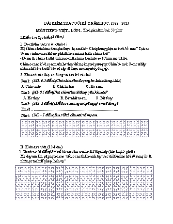 Bài kiểm tra cuối kì 2 Tiếng Việt Lớp 1 (Sách kết nối tri thức) - Đề 1 - Năm học 2022-2023