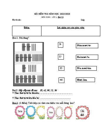 Bài kiểm tra Toán Lớp 1 - Đề 13 - Năm học 2022-2023