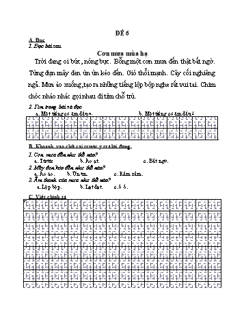 Đề ôn tập cuối năm Tiếng Việt Lớp 1 (Sách Chân trời sáng tạo) - Đề 6