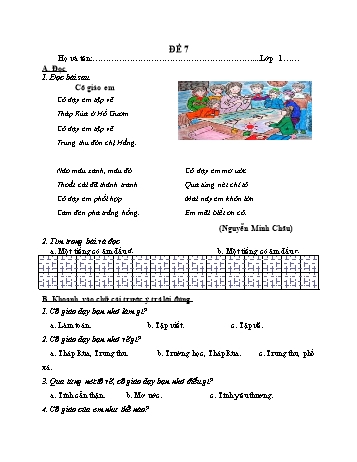 Đề ôn tập cuối năm Tiếng Việt Lớp 1 (Sách Chân trời sáng tạo) - Đề 7