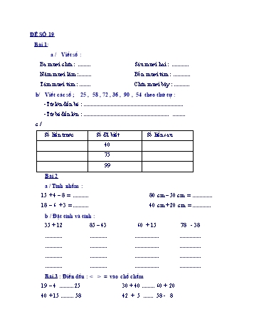 Đề ôn tập học kì 2 Toán Lớp 1 - Đề số 19