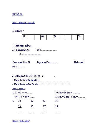 Đề ôn tập học kì 2 Toán Lớp 1 - Đề số 20
