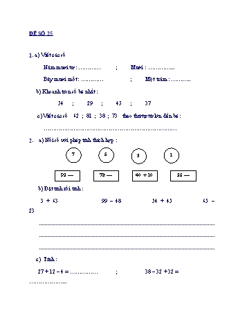 Đề ôn tập học kì 2 Toán Lớp 1 - Đề số 25