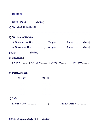 Đề ôn tập học kì 2 Toán Lớp 1 - Đề số 26