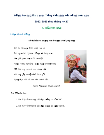 Đề thi học kì 2 Tiếng Việt Lớp 1 theo thông tư 27 Sách Kết nối tri thức - Đề 2 - Năm học 2022-2023