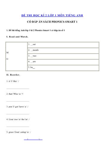 Bộ đề thi học kì 2 Tiếng Anh Lớp 1 Sách Phonics smart 1 (Có đáp án)