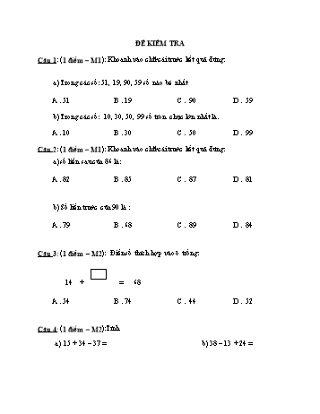 Đề kiểm tra kì 2 Toán 1