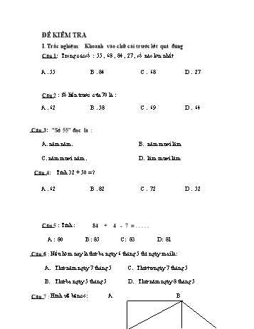 Đề kiểm tra môn Toán 1