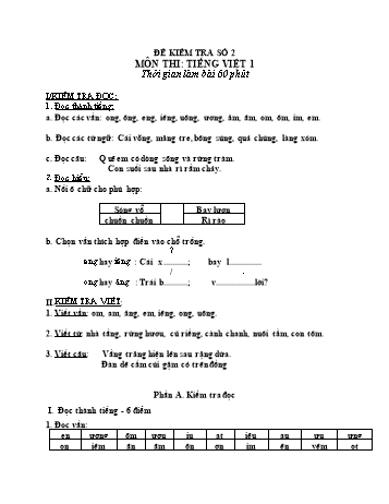 Đề kiểm tra Tiếng Việt Lớp 1 - Đề số 2