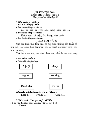 Đề kiểm tra Tiếng Việt Lớp 1 - Đề số 3